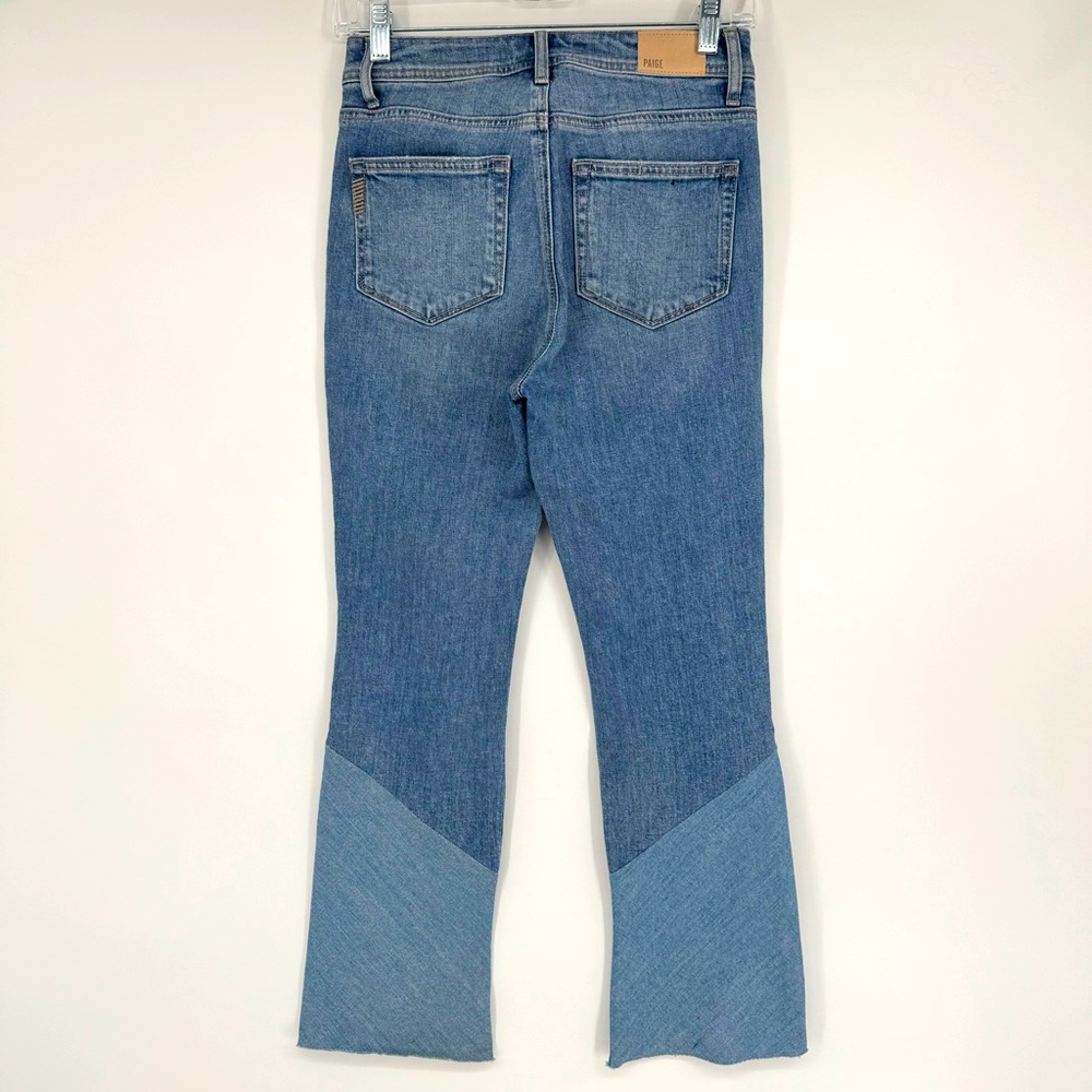 PAIGE Denim Colette Crop Flare Twisted Panel Raw Hem Jeans Size 24 - Picture 8 of 13